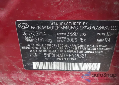 2014 Hyundai Elantra Se z USA, uszkodzony, nr VIN 5NPDH4AE0EH546321